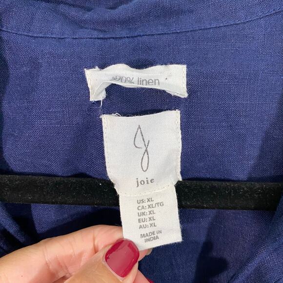 Joie Women Navy 100% Linen  Short Sleeve Button Up Shirt Size XL - Picture 4 of 7